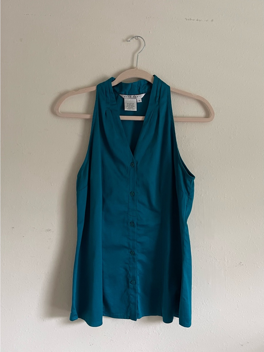 Fred David Teal Button-Front Sleeveless Blouse